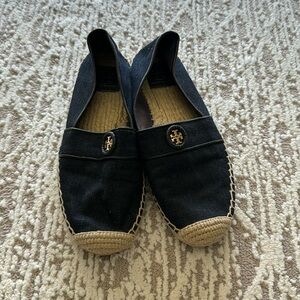 Tory Burch blue denim espadrille. They are a size 7.5